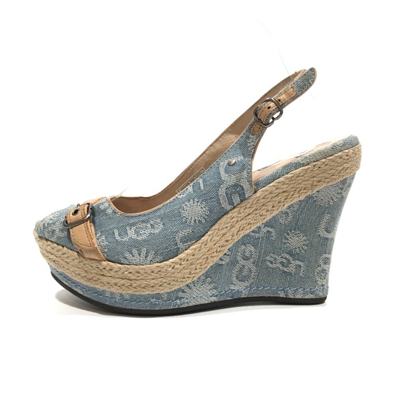 UGG NOELLA WEDGE PEEP TOE PLATFORMS -LIGHT BLUE DENIM -WOMEN US 9 -NEW - Picture 3 of 8